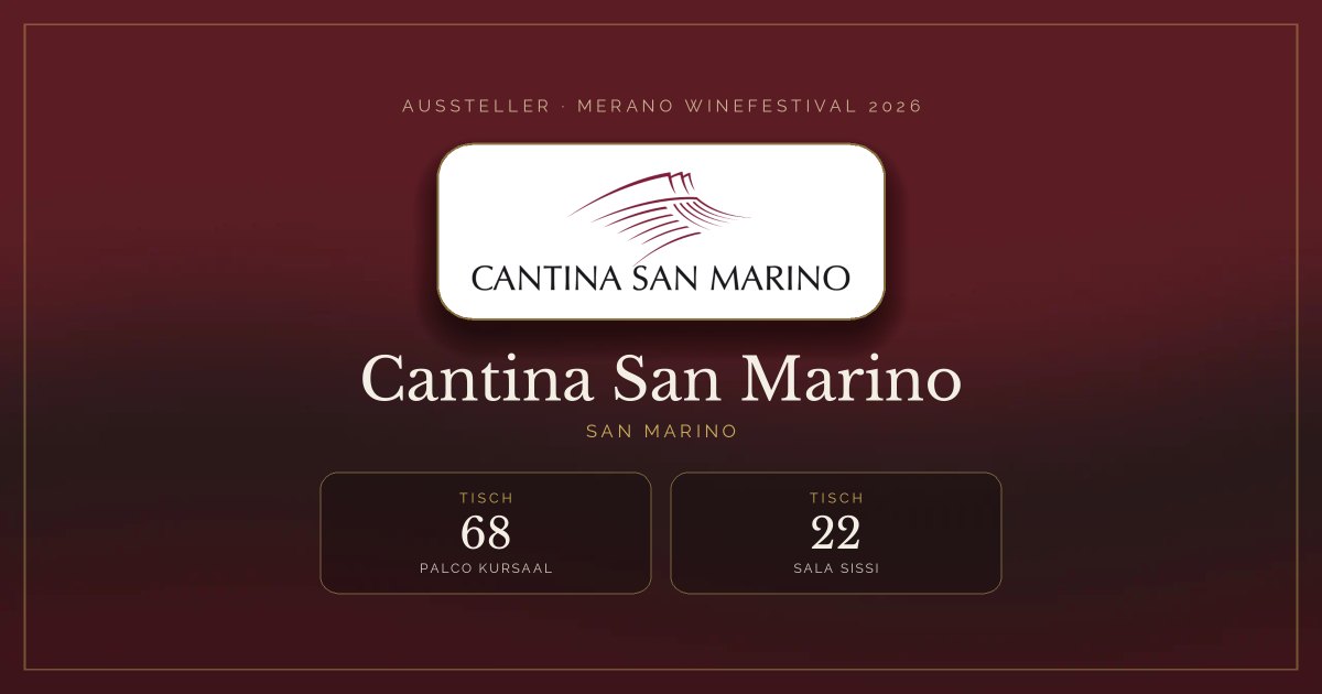Cantina San Marino · Merano WineFestival 2026 — Tisch 68 (Palco Kursaal), Tisch 22 (Sala Sissi)