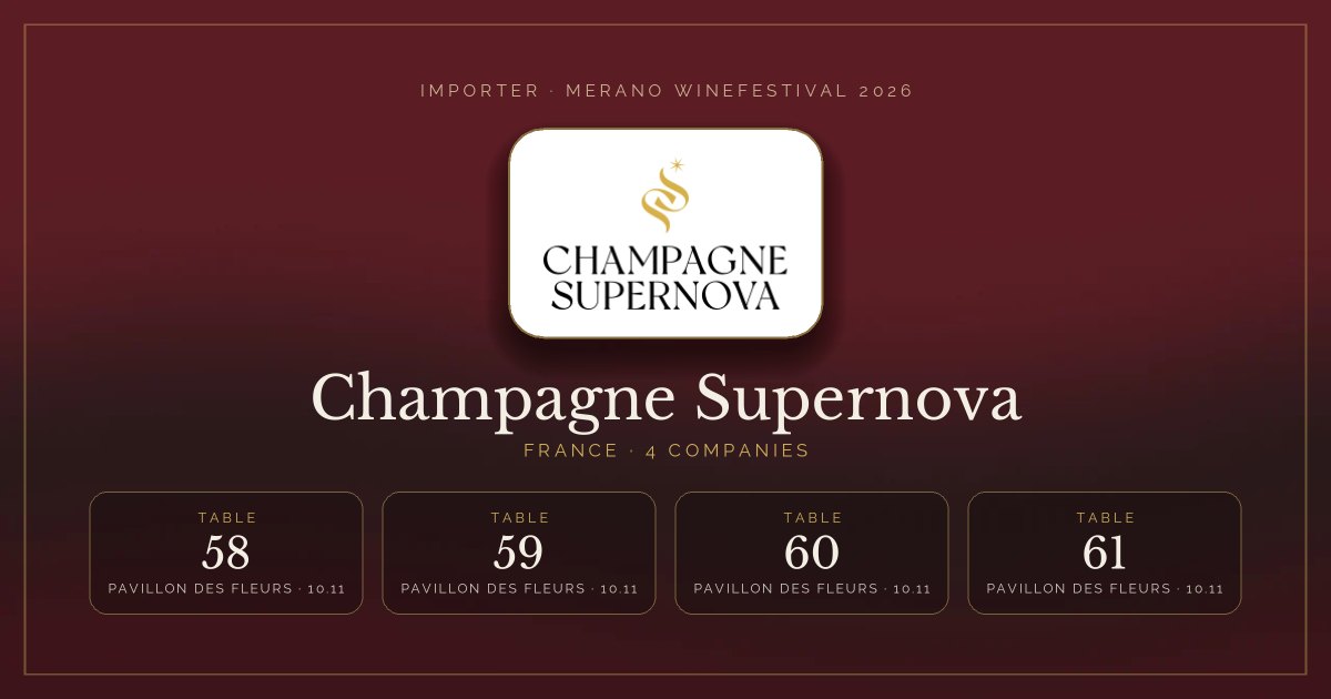 Champagne Supernova · Merano WineFestival 2026 — Tables 58–61 (Pavillon des Fleurs, 10.11)