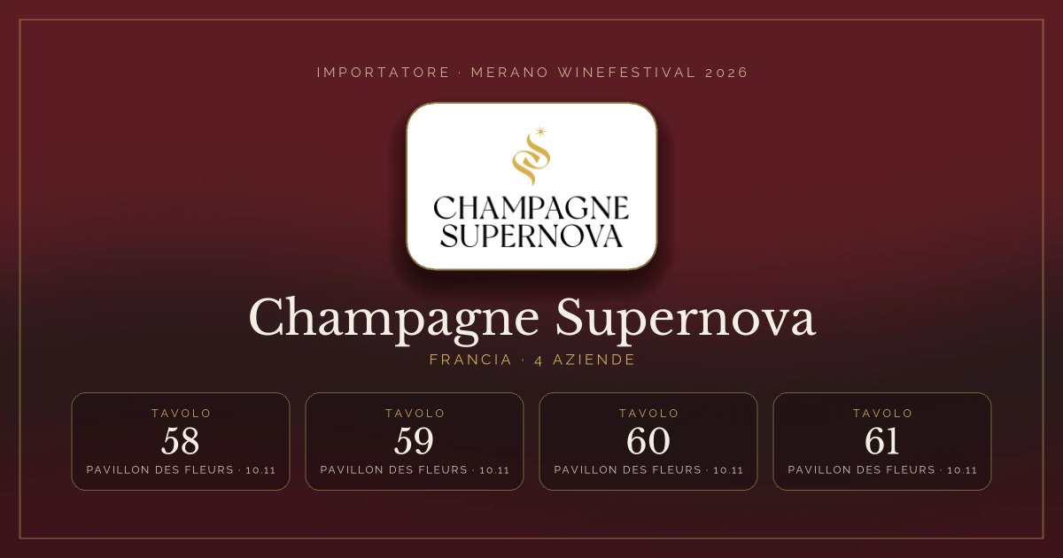 Champagne Supernova · Merano WineFestival 2026 — Tavoli 58–61 (Pavillon des Fleurs, 10.11)