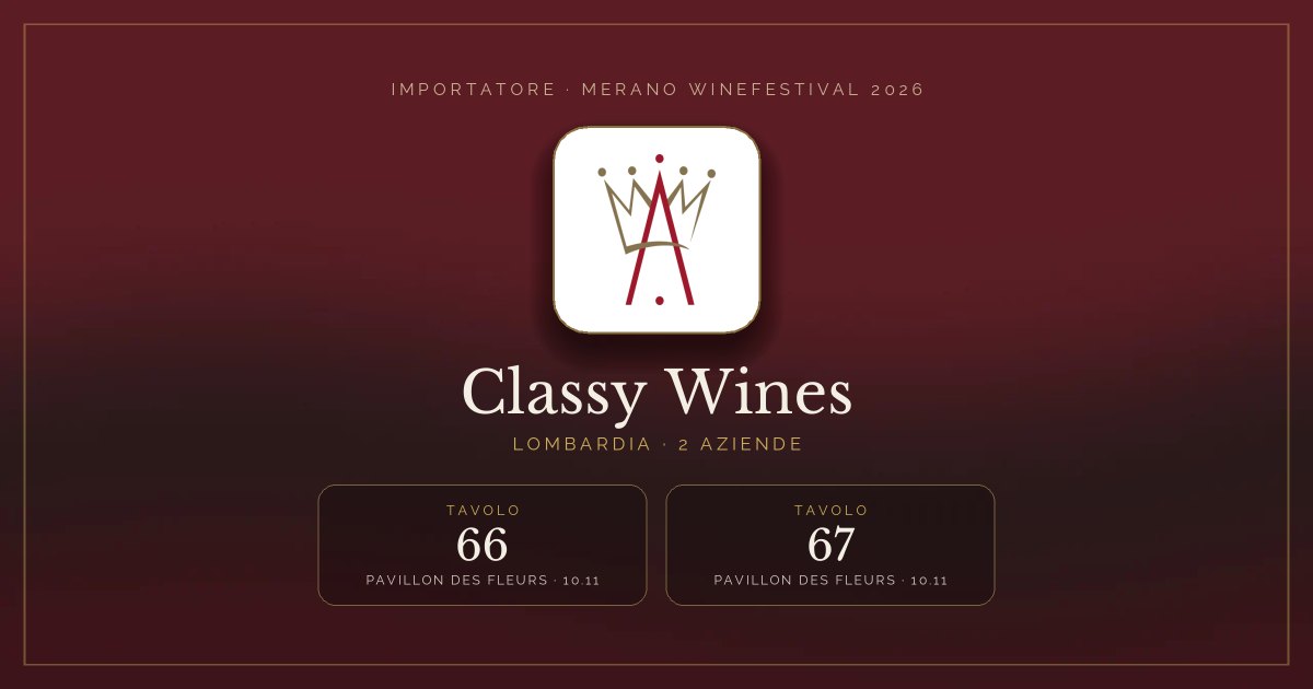 Classy Wines · Merano WineFestival 2026 — Tavoli 66, 67 (Pavillon des Fleurs, 10.11)