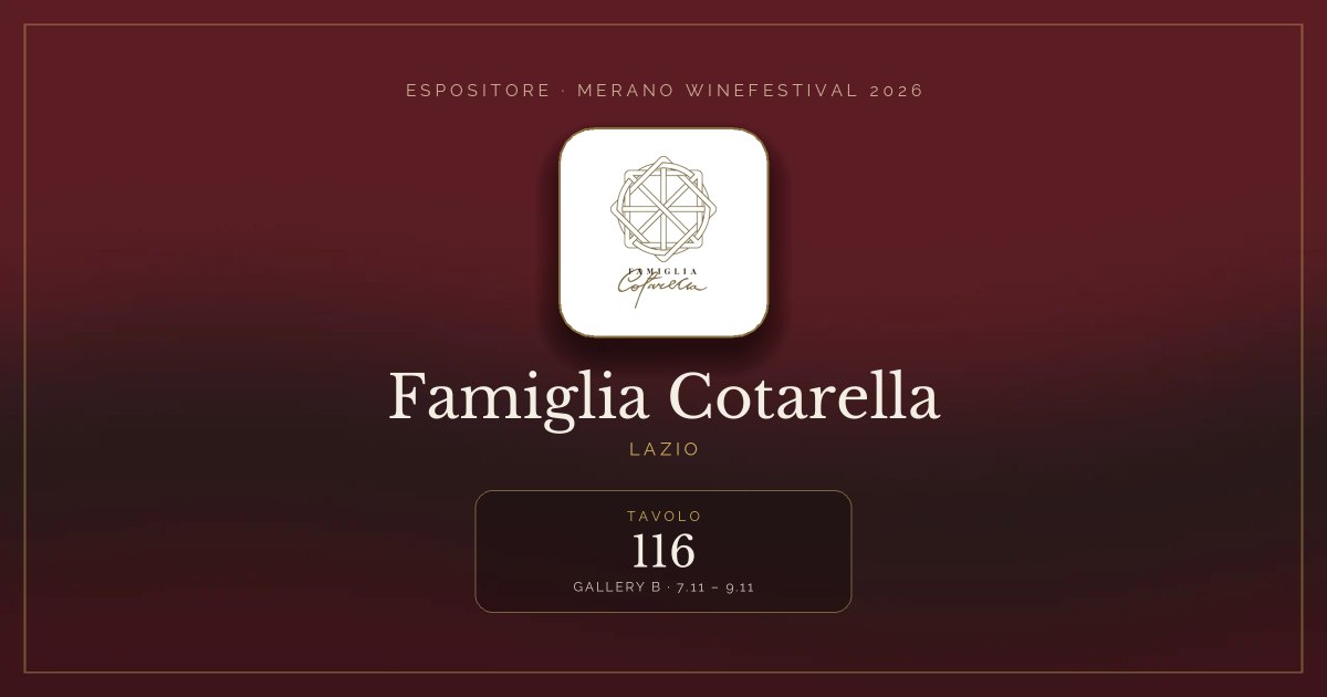 Famiglia Cotarella · Merano WineFestival 2026 — Tavolo 116 (Gallery B, 7.11 – 9.11)