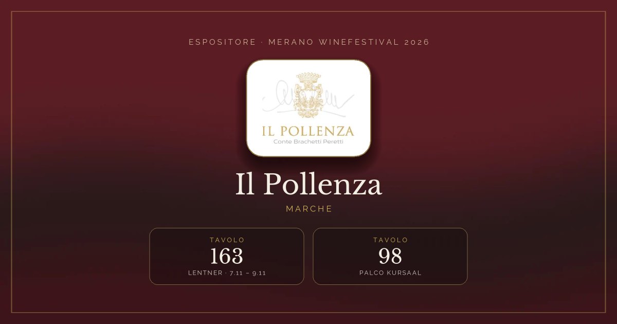 Il Pollenza · Merano WineFestival 2026 — Tavolo 163 (Lentner, 7.11 – 9.11), tavolo 98 (Palco Kursaal)