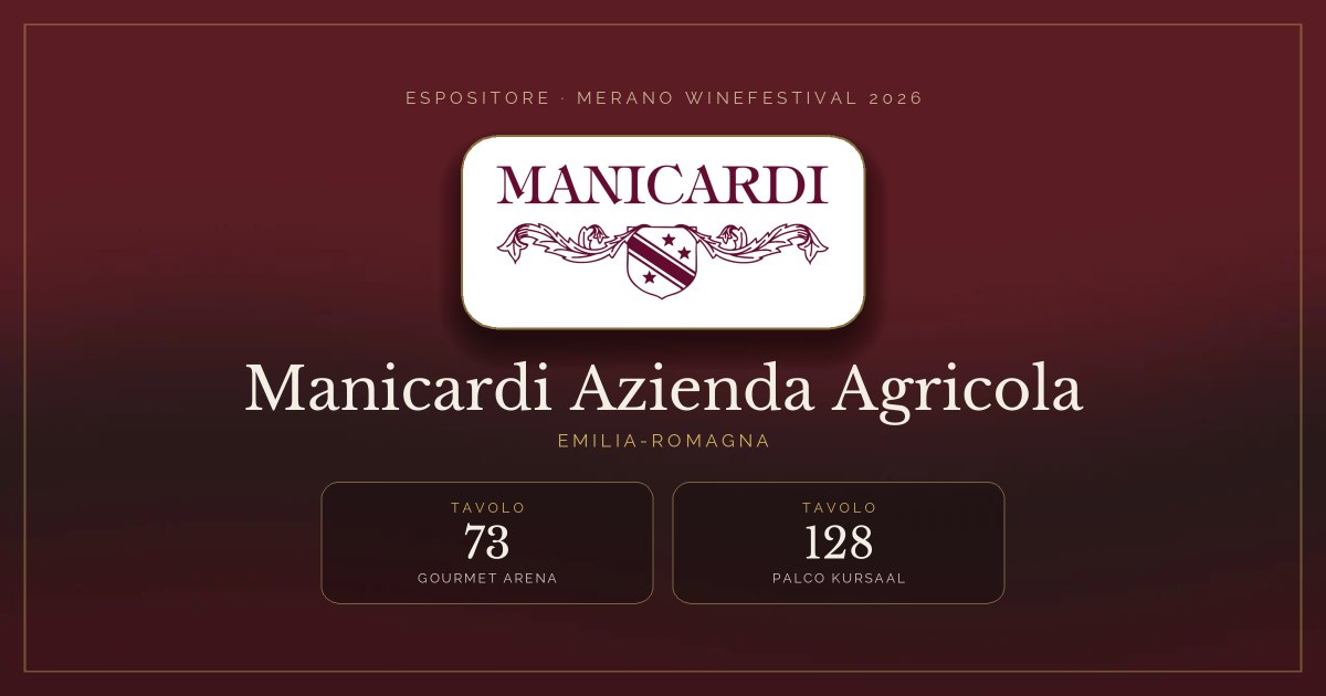 Manicardi Azienda Agricola · Merano WineFestival 2026 — Tavolo 73 (Gourmet Arena), tavolo 128 (Palco Kursaal)