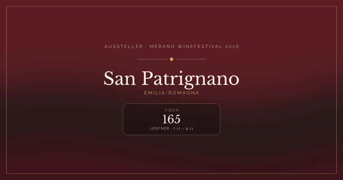 San Patrignano · Merano WineFestival 2026 — Tisch 165 (Lentner, 7.11 – 9.11)