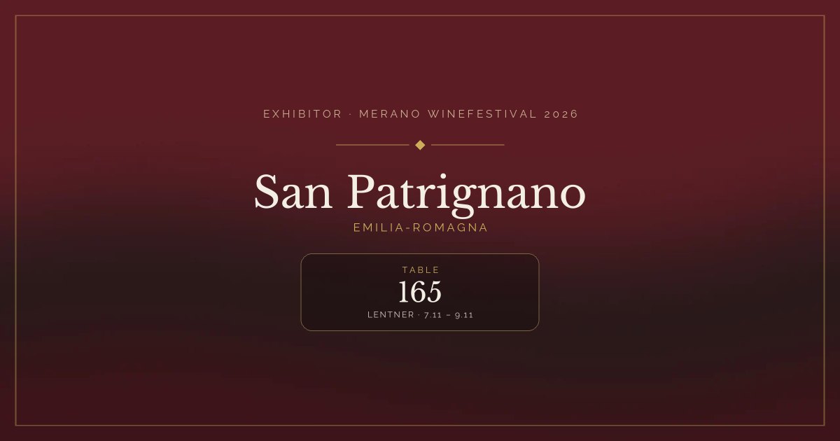 San Patrignano · Merano WineFestival 2026 — Table 165 (Lentner, 7.11 – 9.11)