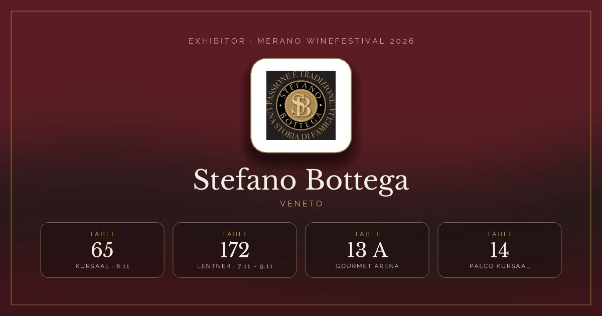 Stefano Bottega · Merano WineFestival 2026 — Tables 13 A, 14, 65, 172